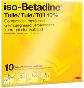 iso-Betadine Tulle 10% 10 Compresses Imprégnées 10 x 10cm