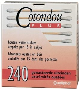 Cotondou Plus Bâtonnets Ouate Bois 120 Bâtonnets (240 Extrémités Ouatées)