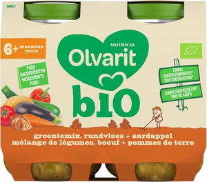 Olvarit Bio Mélange de légumes + Boeuf + Pommes de terre 6+ Mois 2x200g