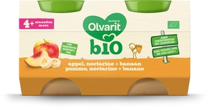Olvarit Bio Pomme + Nectarine + Banane 4+ Mois 2x125g
