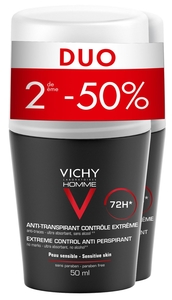 Vichy Homme Déodorant Anti-Transpirant Extrême Contrôle 72h Bille Duo 50ml  (2ème produit à - 50%)