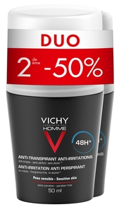 Vichy Homme Déodorant Peau Sensible Bille 2x50ml (2ème produit à - 50%)