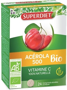 SuperDiet Acerola 500 Bio 24 Comprimés à Croquer