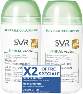 SVR Spirial Déodorant Anti-Transpirant Végétal Roll-on Duo 2x50ml (prix spécial)