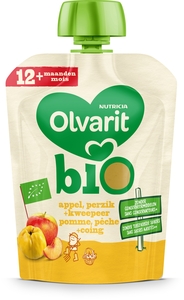 Olvarit Bio Pomme + Pêche + Coing 12+ Mois 90g
