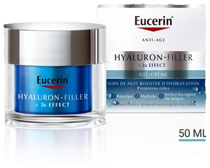 Eucerin Hyaluron-Filler + 3x Effect Soin de Nuit Booster d&#039;Hydratation Gel-Crème Anti-Rides &amp; Anti-Âge Pot 50ml