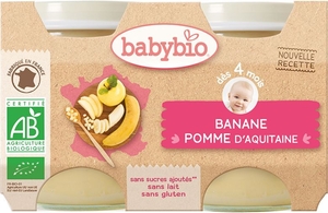 Babybio Petits Pots Pomme-Banane +4Mois 2x130g
