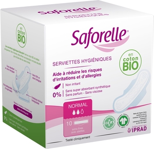 Saforelle Coton Protect Bio 10 Serviettes Hygiéniques
