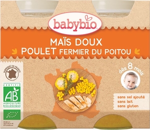 Babybio Petits Pots Maïs Doux Poulet +8Mois 2x200g
