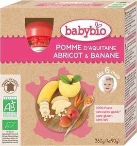 Babybio Purée Fruits Pomme Abricot Banane +6Mois 4x90g