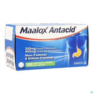 Maalox Antacid 200mg/400mg 100 Comprimés à Croquer (Menthe)