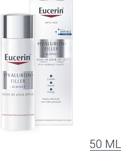 Eucerin Hyaluron-Filler +3x Effect Soin de Jour SPF 15 Peau Normale à Mixte Crème Anti-Rides &amp; Anti-Âge avec pompe 50ml